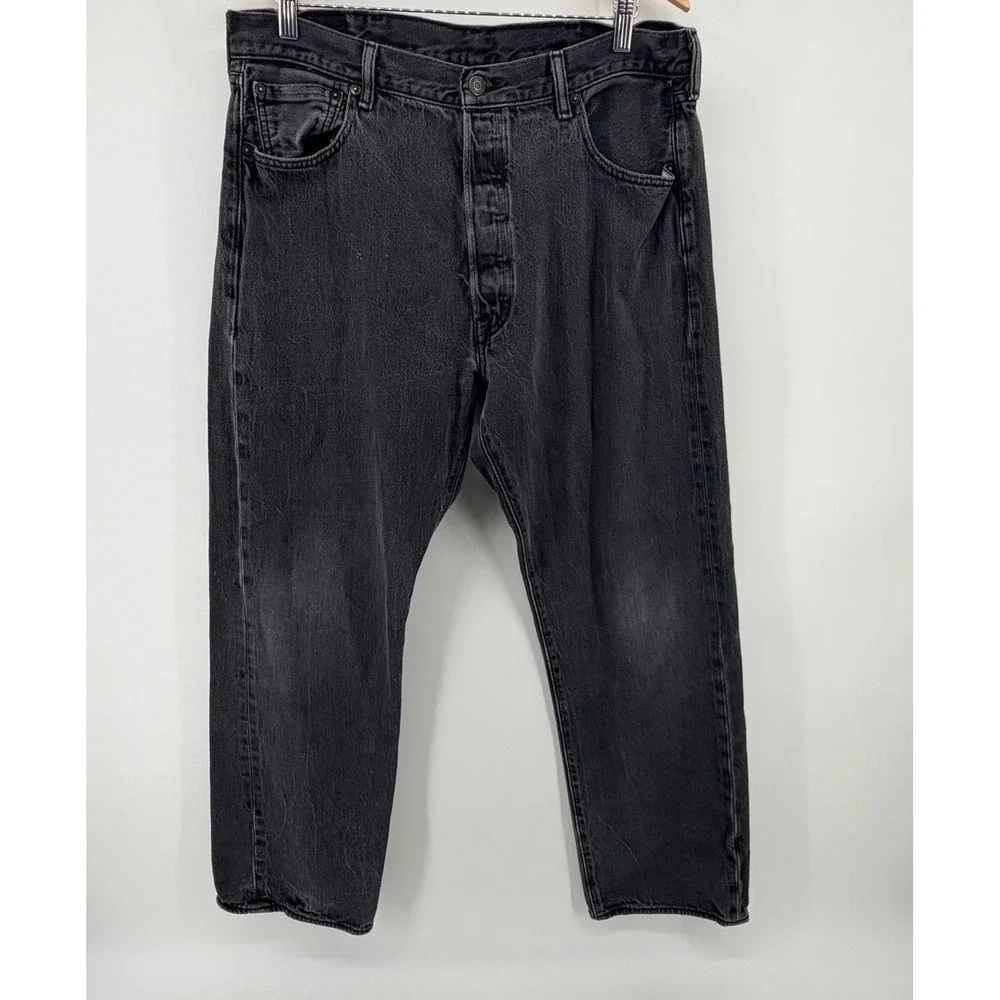 Levis 501 Original Fit‎ Jeans 38x32 Faded Black Straight Leg Denim Mens